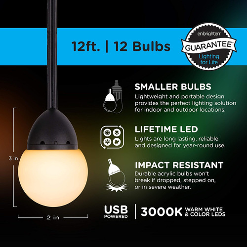 Luces De Cuerda De Café Con Enbrighten Con Usb, 12 Pies, Led