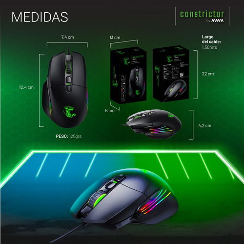 Imagen 7 de 10 de Mouse Gamer Constrictor Rgb 8 Botones 10000 Dpi
