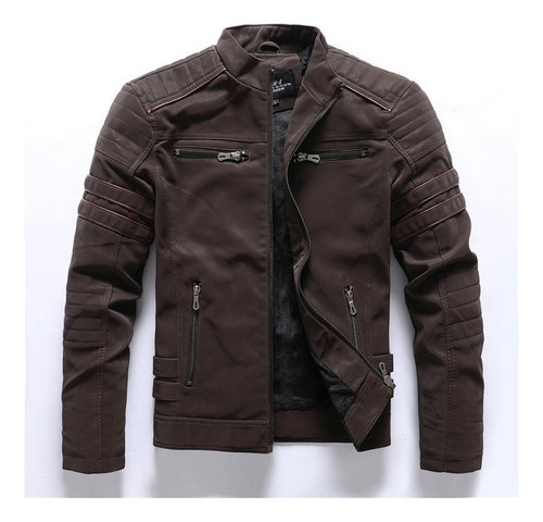 U Chaqueta Para Hombre Con Cuello De Pie, Piel Sintética,