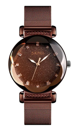 Reloj Skmei 9188 Mujer Elegante Femenino Acero Coffee Gold