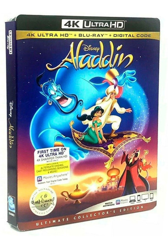 Aladdin Animada Disney Pelicula 4k Ultra Hd + Blu-ray + Hd
