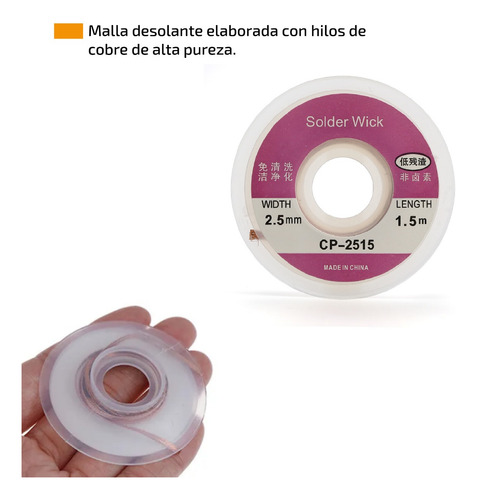 Imagen 4 de 7 de Malla Desoldante Yihua Cinta Cobre 2.5mm Ancho X 1,5 Metros