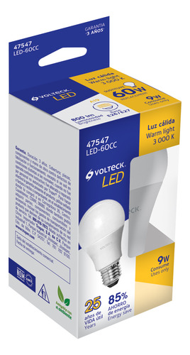 Lámpara Led Tipo Bulbo A19 9 W Luz Cálida Volteck 47547