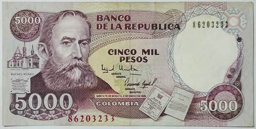 Billete 5000 Pesos 02/ene/1995 Colombia Au