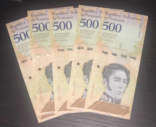 Set 5 Cédulas 500 Bolívares Soberanos - Não Circuladas Fe