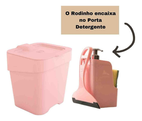 Kit Para Pia 3 Pçs Com Porta Detergente Lixeira E Rodinho Uz Cor Rosa