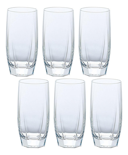 Set X6 Vaso Alto Boral P/ Agua Refresco Jugo En Vidrio 370ml Color Transparente