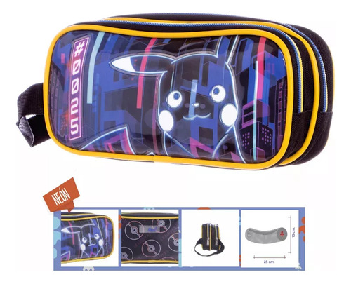 Cartuchera De Pokemon C/2 Cierres Neon Pikachu Neon Pikachu