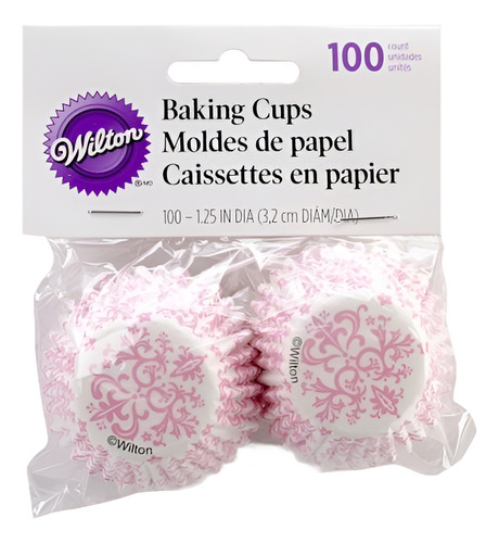Wilton Baking Cups, Mini, Pink Damask, 100 / Paquete