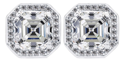 Aretes Con Halo De Talla Asscher Nana En Plata De Ley Con Ba