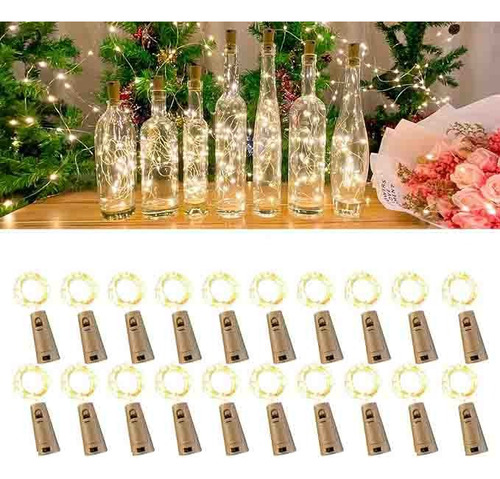 Pack 20 Luces Led Corcho Para Botellas Multicolor Premium