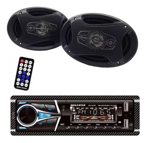 Kit Alto Falante 6x9 E Radio Bluetooth  Mega Star