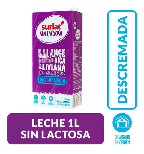 Leche Descremada Sin Lactosa Surlat 1 L