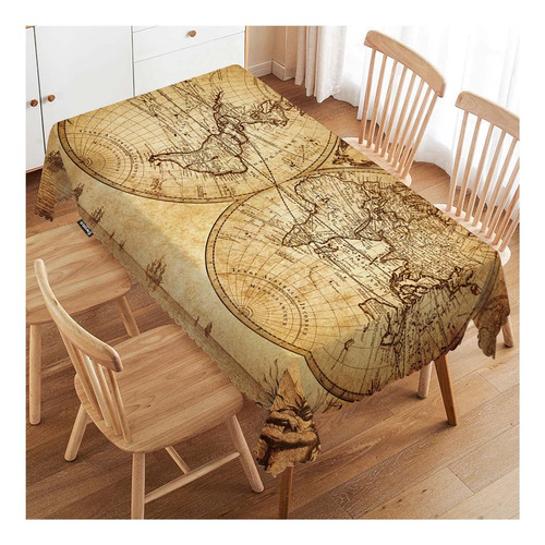 Mantel Rectangular Vintage Con Mapa Del Mundo 132 X 178 Cm