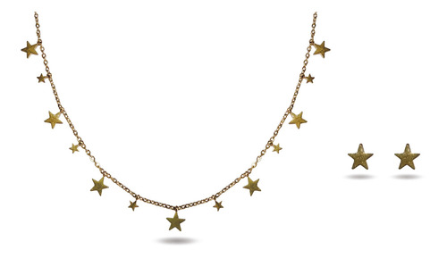 Set de Aretes en Forma de Estrella con Gargantilla y Estrellas Oro Laminado 18k Moda Fina Elegante Ideal para Regalo Dama