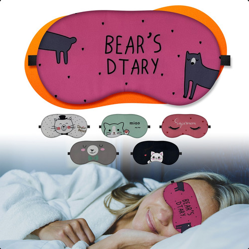 Máscara De Dormir 3D Tapa Olhos Anti Claridade Blackout Ajustável no Rosto Confortável Repouso - Modelo: Urso Rosa Smart Tools®