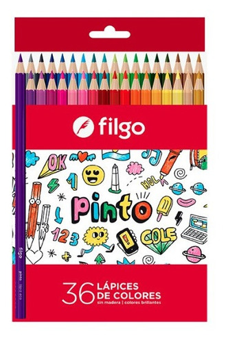 Lapices De Colores Filgo X36 Colores Sin Madera 