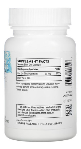 Thorne Picolinato De Zinc 30 Mg X 60 Cápsulas