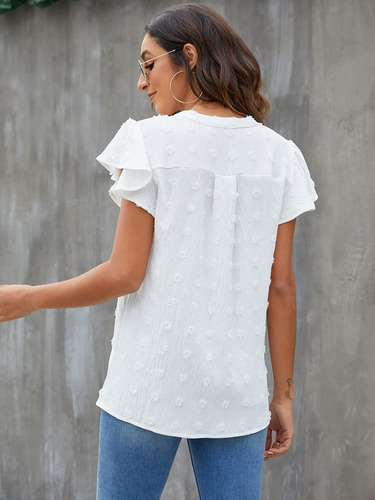 Blusa Para Mujer, Cuello En V, Mangas Con Volantes, Camisas