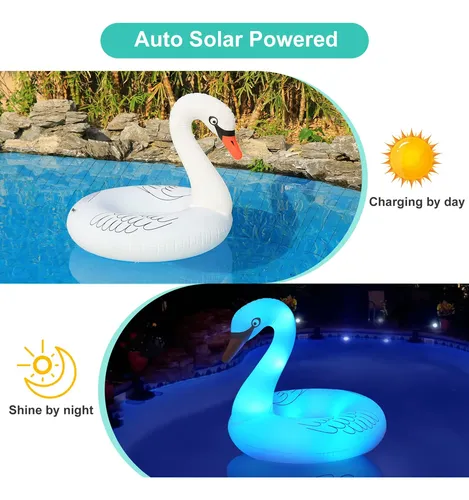Flotador De Flamenco Con Luces LED Solares Para Adultos: Toldo UV, Asiento Acolchado, Portátil, Para Piscina Y Playa