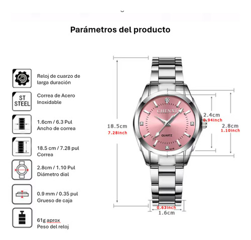Reloj Dama Acero Inoxidable Fondo Rosa