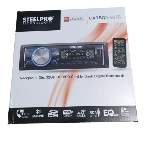 Autoestéreo para auto Steelpro Technologies Carbon 907B con USB, bluetooth y lector de tarjeta SD