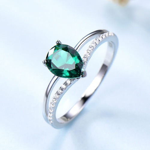 Aro Anillo De Compromiso En Plata Con Gema De Esmeralda