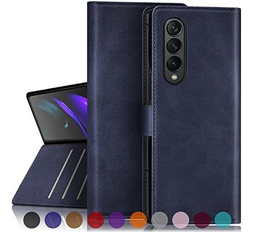 Funda Para Samsung Galaxy Z Fold 3 Cuero/bloqueo Rfid/ Azul