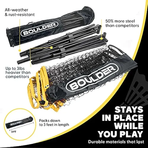 Boulder Portable Badminton Net Set - For Tennis, Soccer Tenn