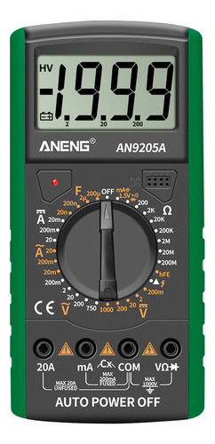 Multímetro Digital Dc Con Rango An9205a Tester Green Meter