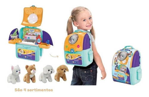 Imagem 3 de 5 de Pelúcia Cachorro Marrom Mochila 2 Em 1 E Acessórios Pet Care