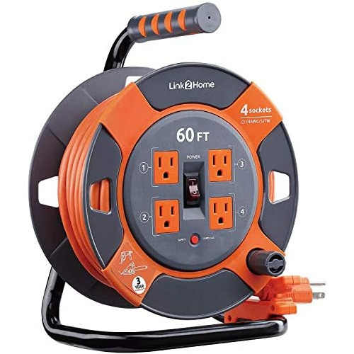 Cord Reel 60 Ft. Extension Cord 4 Power Outlets  14 ...