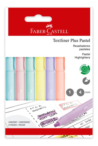 6 Marcatextos Pastel Delgado Faber Castell Textiliner Plus