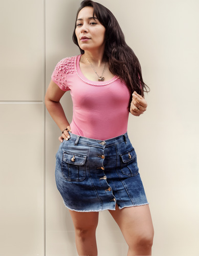 Mini Falda Mezclilla Botones Moda Dama
