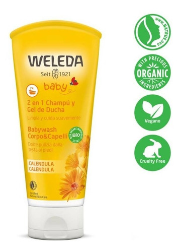 Imagen 2 de 10 de Champú Y Gel De Ducha De Caléndula Weleda Bebé * Vegano *