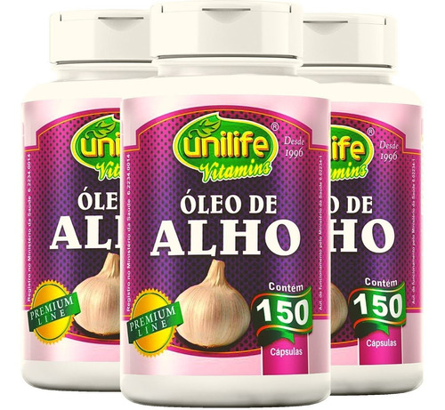 Kit 3 Óleo De Alho150 Cáps 350mg Unilife - Saúde Do Coração