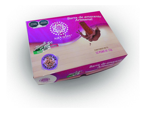 Barra Amaranto Sayabs Chocolate Semiamargo 12 Piezas