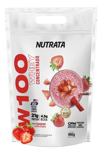 Whey Protein W100 Nutrata 900g Refil Rende 30 Doses Morango