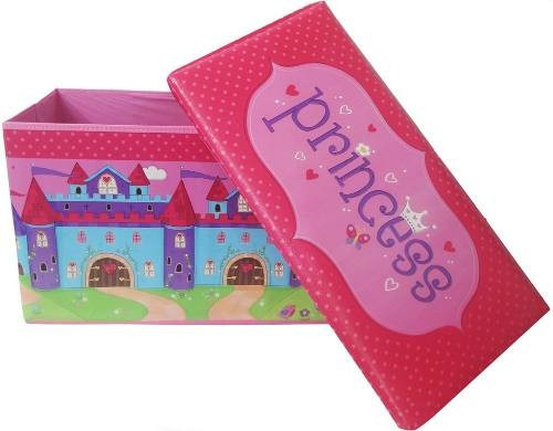 Bau Puff Infantil Guarda Brinquedo Caixa Organizadora Rosa