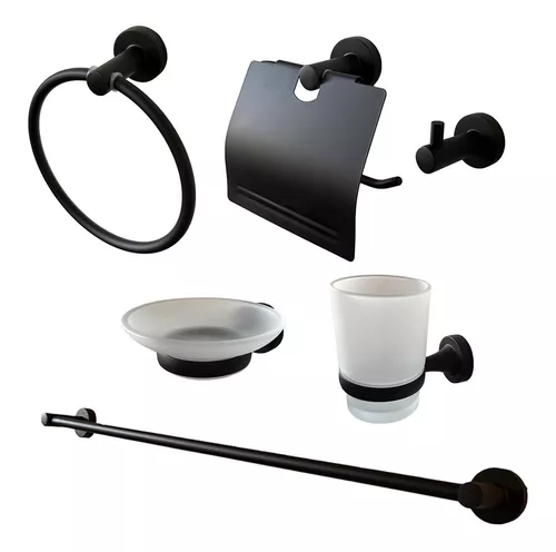 COMBO COMPLETO PARA BAÑO KIT DE ACCESORIOS EN ACERO NEGRO TENDENCIA  IMPORTADO