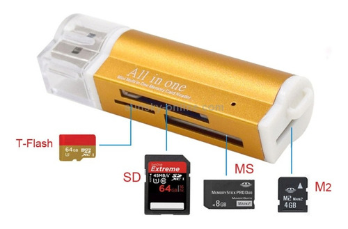 Lector De Memorias Usb All In One Sd Micro Sd Tf Ms M2 Duo