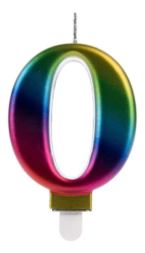 Número 0 - Vela Holográfica E Colorida - Bolo E Aniversário