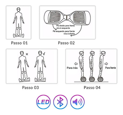 Hoverboard Original Skate Elétrico 6.5 Azul Liso Led
