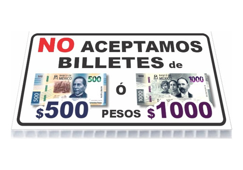 Letrero No Aceptamos Billetes Señalización 30x15cm  Aragonmx