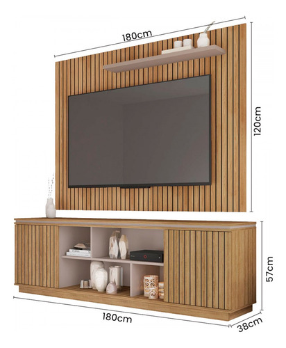 Rack Com Painel Para Tv Até 65 Polegadas Simetria 2 Portas Cor Marrom-escuro