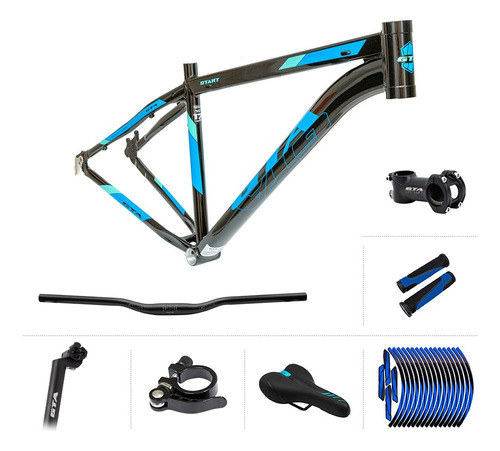 Quadro Aro 29 Gta Alumínio Cabeamento Interno N19 Kit Peças Cor Preto Com Azul Tamanho Del Quadro 19