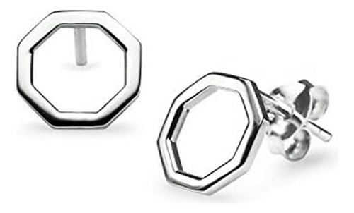 Aretes Huecos De Octágono Abierto De Plata Esterlina, Juego