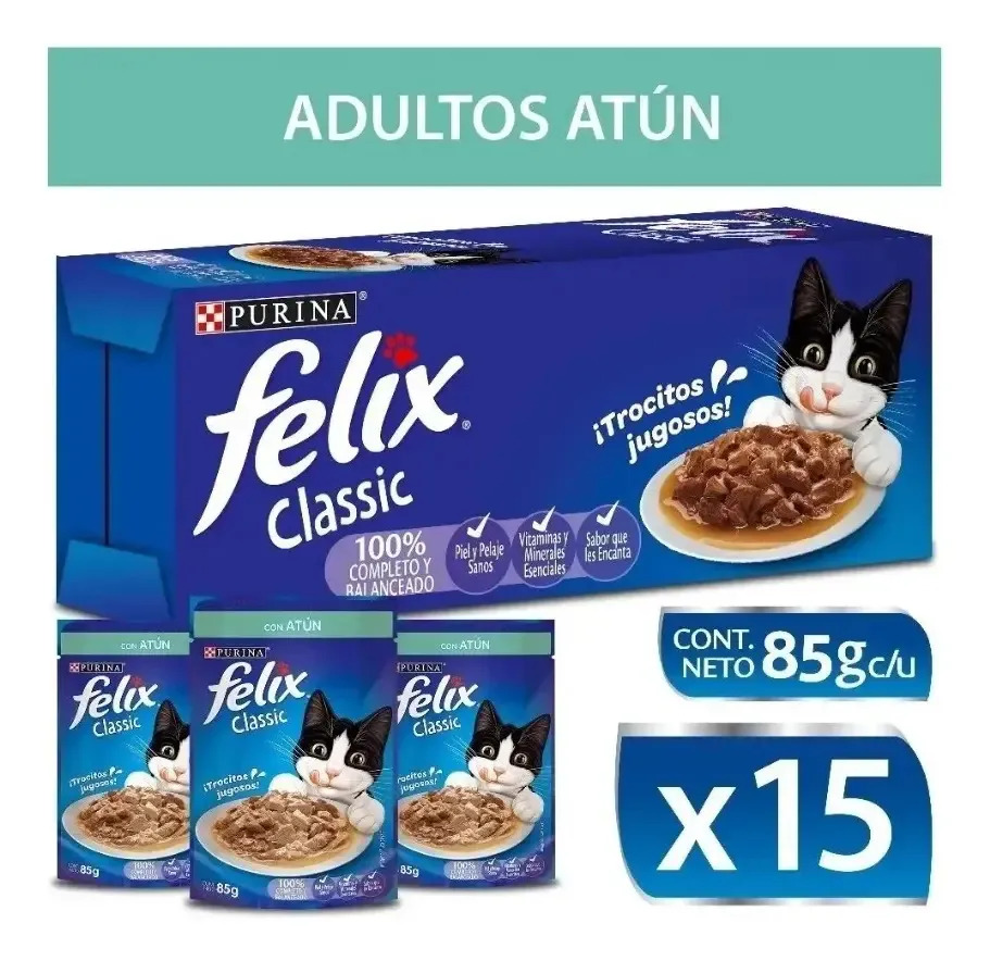Pack x15 Sobres de Alimento Húmedo Classica sabor Atún 85g C/U Felix