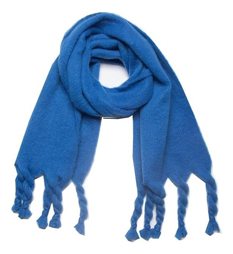 Bufanda Lana Nube Ruana Mantón Flecos Super Suave Liso Mujer Azul Eléctrico Trenza Unico