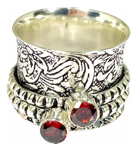 Anillo Spinner Plata India Granate Rojo Natural Giratorio